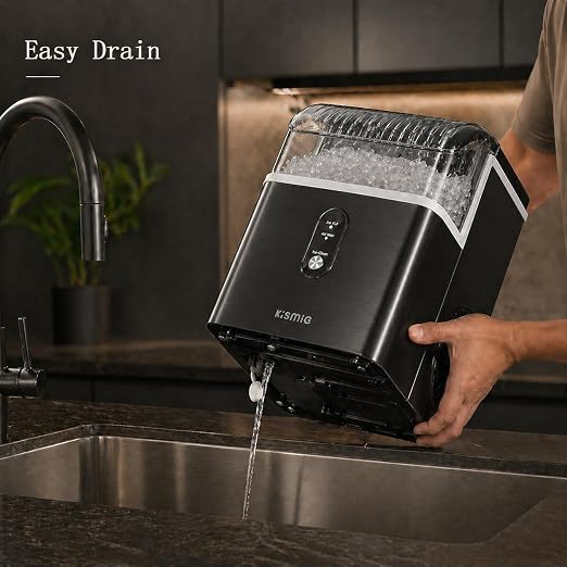 Kismile Nugget Ice Maker Countertop, Sonic Ice Maker with 35Lbs/24H, First Ice in 7 Mins, 1.2L Water Tank, Ice Basket Holds 2.2Lbs, Self-Cleaning Pebble Ice Machine for Home Kitchen Office Bar(Black)