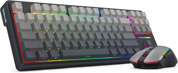 Redragon Wireless Mechanical Keyboard and Mouse Combo, Bluetooth/2.4Ghz/USB-C Wired, RGB Backlit, TKL Creamy Gaming Keyboard with Hot Swappable Linear Switches + 12800 DPI Gamer Mouse
