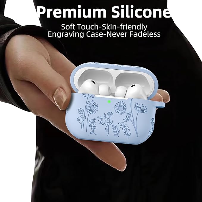 Lerobo for AirPods Pro 3 Case 2025 with Cleaner Kit, Flower Engraved Silicone Cover Compatible with Apple AirPods Pro 3rd Generation Case for Women with Keychain,Full Body Protection,Led Visible,Lilac