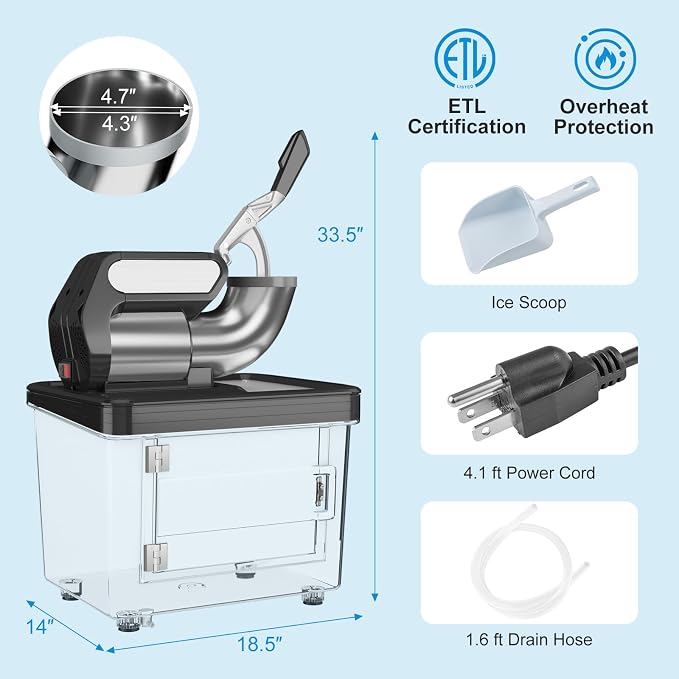 COSTWAY Electric Ice Crusher, 660 LBS/H Snow Cone Machine with Dual Blades, 300W ETL Approved Shaved Ice Machine for Home Parties, Restaurants and Bars (Black)