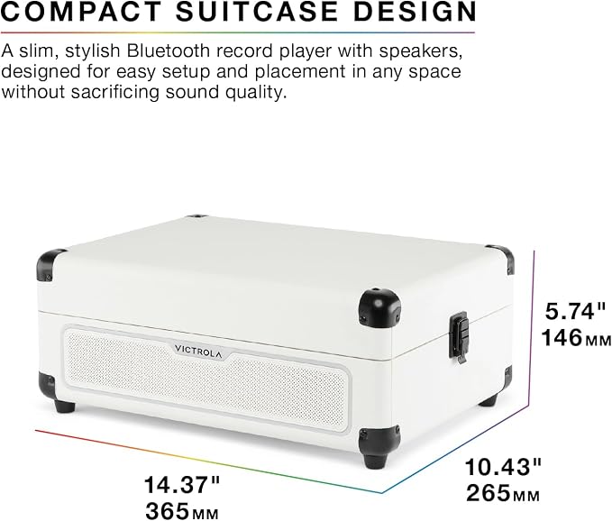 Victrola Journey Glow – Illuminated Suitcase Record Player – 18 RGB Light Effects, Stereo Speakers with Enhanced Bass, Bluetooth Streaming, (White)