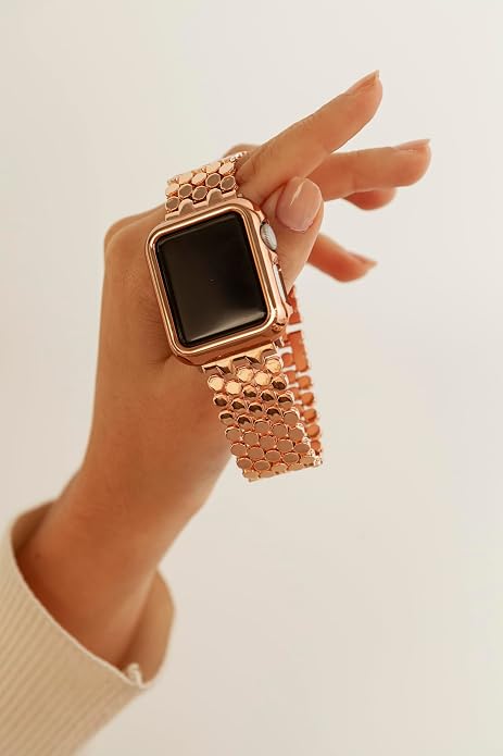 My Pretty Strap - Compatible Apple Watch Band Strap, Stainless Steel Fashion iWatch Replacement Strap- Easy Resizing, No Tool Needed, Fits Most Wrists- Series 1-11, SE and Ultra
