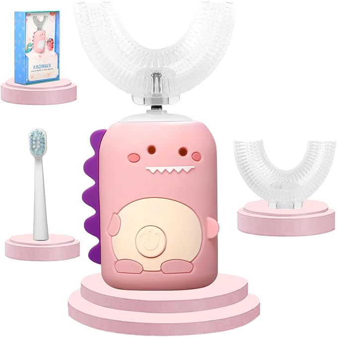Kids U Shaped Electric Toothbrush for Age 2-12, Rechargeable Toddler Toothbrush with 60S Smart Timer, Dinosaur Design, IPX7 Waterproof & 360°Cleaning,Develop Kids' Brushing Habits