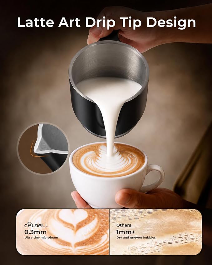 8-in-1 Milk Frother, 21.16oz/600ml Automatic Milk Frother and Steamer, Electric Hot & Cold Foam Maker, Ergonomic Grip Detachable Frother for Coffee, Latte, Cappuccino, Dishwasher Safe