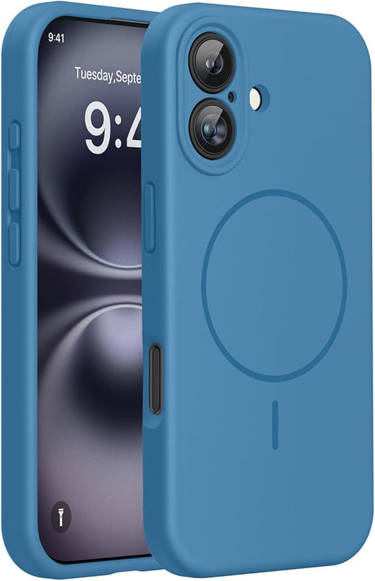 Miracase Magnetic for iPhone 16 Plus Case, [Soft Anti-Scratch Microfiber Lining], Magnetic for MagSafe, Liquid Silicone Shockproof Drop Protection Phone Case for 16 Plus,Capri Blue