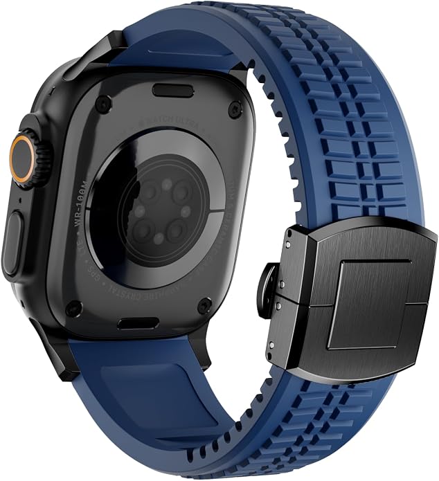 Silicone Watch Band Compatible with iWatch Ultra 2 / Ultra/Series 10 9 8 7 (44mm 45mm 46mm 49mm), Sport bands with Folding buckle, Rugged Heavy Duty Modern Design for Men