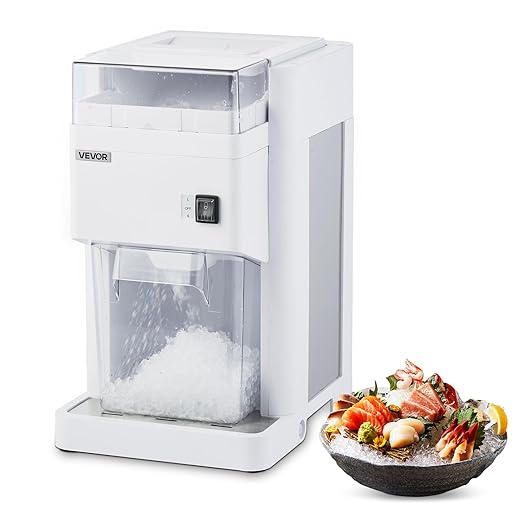 VEVOR Commercial Ice Shaver Machine, 1.91QT /1.8L Large Electric Ice Cube Crusher Shaved Maker with 300W Premium Motor, Stainless Steel Blades, for Bar Mixing Seafood Preservation Home Party, White