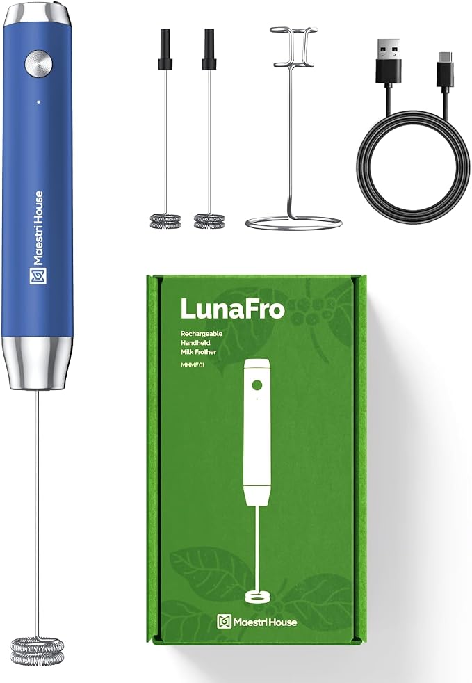 Product Image Maestri House Rechargeable Milk Frother with Stand, LunaFro Handheld Electric Foam Maker +Gift Box