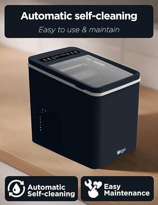 Orgo The Maverick Countertop Ice Maker, Makes 23 lbs. in 24 Hours, Bullet Shaped in 2 Sizes, Ice Maker Ready in 6-8 Minutes, LED Control Panel, Self-Cleaning, Includes Scoop, TMT4653, Black