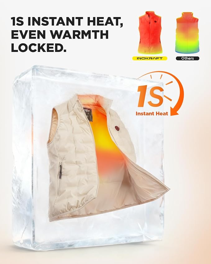InoKraft Heated Vest Women, Lightweight Quilted Vest with Rechargable Battery Pack & USB-C Cable, Christmas Gifts for Women