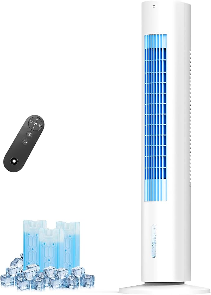 35 INCH Windowless Swamp Cooler Air Conditioner, Evaporative Air Cooler with Smart Timer for Auto-Off, w/Remote Control, Wider Oscillation, Cool Mode, Portable Air Conditioner for Bedroom Home Office