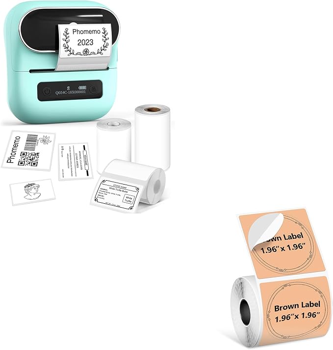 Phomemo M220 Label Maker & 1 Roll Brown Thermal Labels, 1.96" x 1.96"(50x50mm)