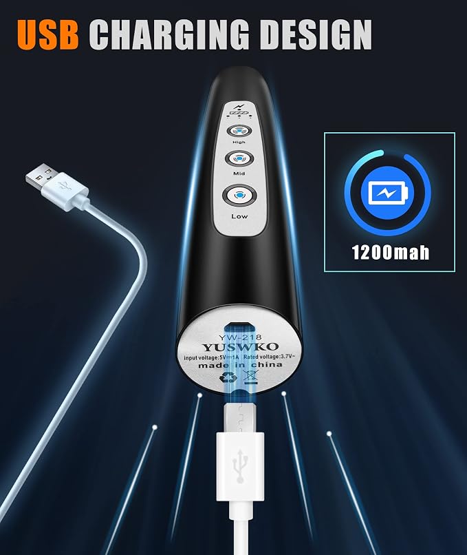 YUSWKO Rechargeable Milk Frother for Coffee with Stand, Handheld Drink Mixer with 3 Heads 3 Speeds Electric Stirrers for Latte, Cappuccino, Hot Chocolate, Egg
