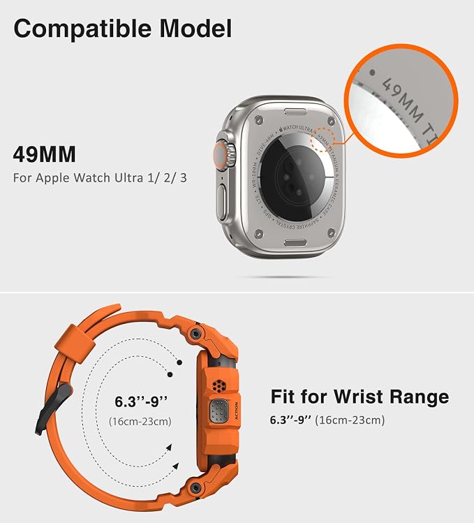 ULTIMAL Rugged Case with Band for Apple Watch 49mm,Compatible with Apple Watch Ultra 3/2/1, Military Grade Shockproof Bumper Cover for iWatch Tactical Band Men (49mm,Orange)