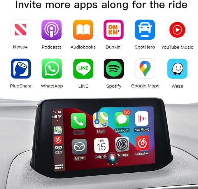 Carplay Adapter Compatible with Mazda 2/3/6/CX3/CX5/CX9/MX5 2014-2021 Year | OEM Hub Retrofit Kit for Mazda Connect System, Fit for Carplay & Android Auto, TK78-66-9U0C LEXXSON