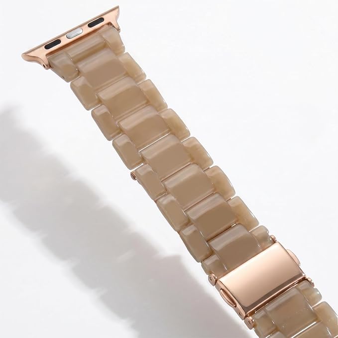 V-MORO Resin Bands Compatible with Apple Watch Series 11/10/9/8/7 Band 45mm/44mm/42mm/46mm Fashion Rose Gold Metal Buckle Lightweight Strap Bracelet for iwatch Series SE/6/5/4/3/2/1 Women,Caramel