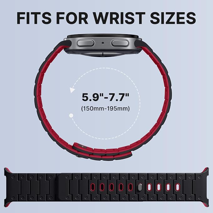 Bandletic Silicone Magnetic Band Compatible with Samsung Galaxy Watch 8 40mm 44mm / 8 Classic 46mm 2025, No Gap Soft Sport Wristbands Breathable Replacement Strap for Men Women, Black/Red