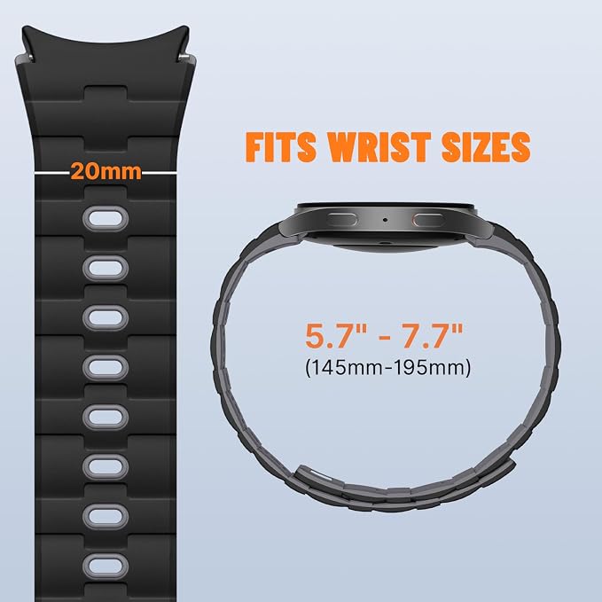 Bandletic Magnetic Silicone Band Compatible with Galaxy Watch 6 Classic Bands - 20mm No Gap Sports Strap for Watch 7 5 4 FE 40mm 44mm/for Galaxy Watch 4 Classic 43mm 47mm 42mm 46mm/Watch 5 Pro 45mm