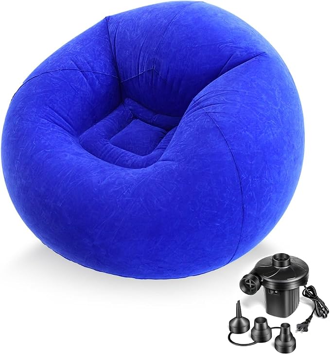 Inflatable Bean Bag Chair with EJAEE 130W Electric Air Pump Bundle - Fast Inflation & Portable Lounge Chair