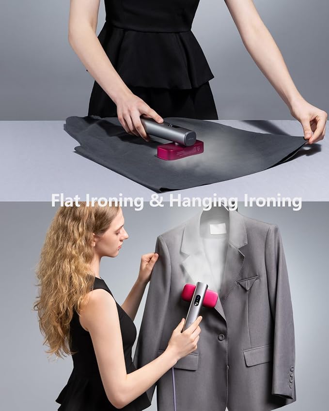 G5 Pro Travel Steamer For Clothes, 110-240V Portable Handheld Irons-15S Fast Heat Up, Auto Shut-Off Rotating Head With Big Iron Panel, 100Ml Tank Self-Standing For Global Travel(Silver-gray pink)