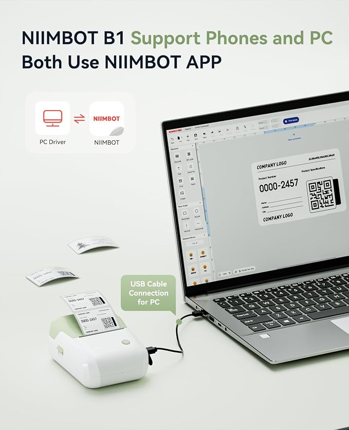 NIIMBOT B1 Label Maker Machine, Thermal Label Printer Easy to Use for Office, Home, Business, Came with 3 Roll Labels(Green)