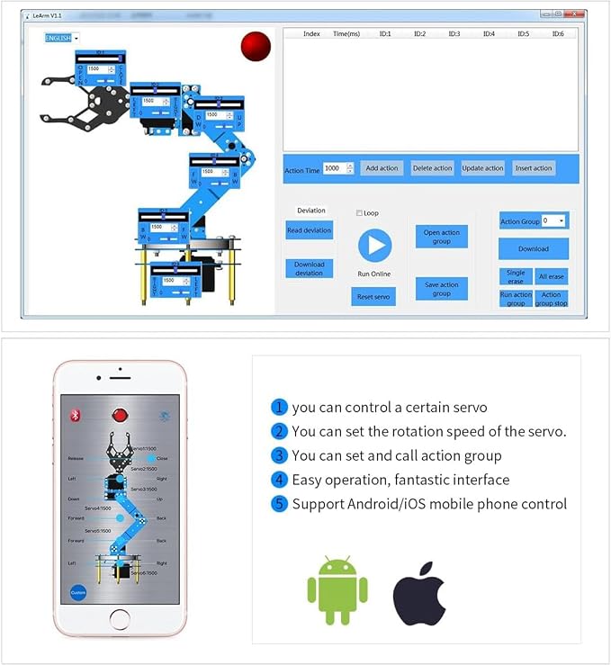 LewanSoul Robotic Arm Kit 6DOF Programming Robot Arm with 5 Servo, Handle, Mechanical Claw and More, PC Software APP Control with Tutorial