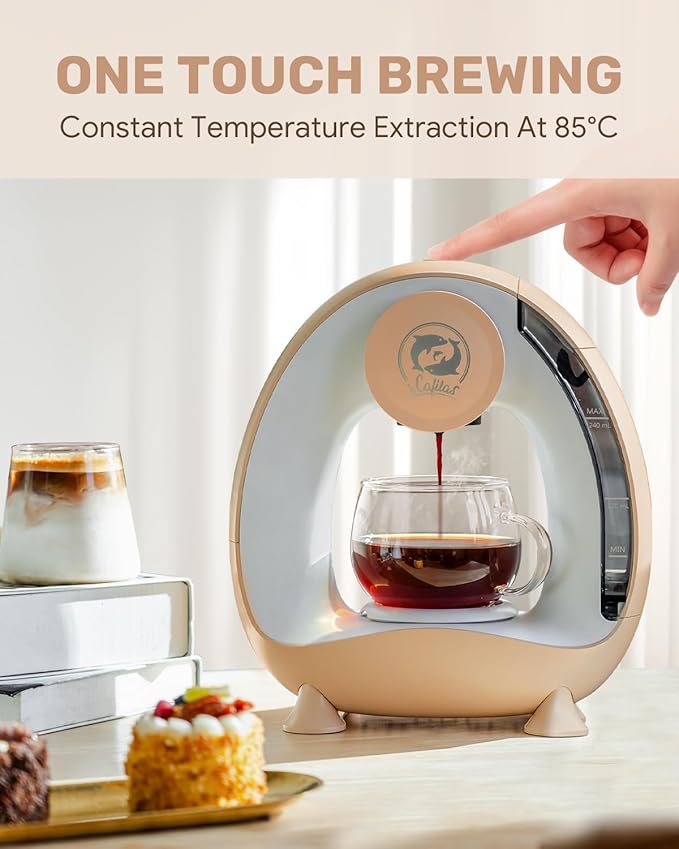 i Cafilas Single Serve Coffee Maker,Fast Heat in 20s,2-in-1 Coffee Machines Compatible with K-Cup Pods&Ground Coffee,Compact Coffee for Small Spaces, Brew in 2 mins,Champagne Coffee maker