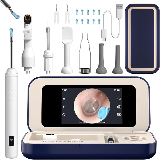 Ear Cleaner with Camera, Wireless Ear Wax Removal Tool with Screen, Visual Ear Cleaner Kit with Tweezers and Replacement Tips, Safe Ear Cleaning Tool for Kids & Adults