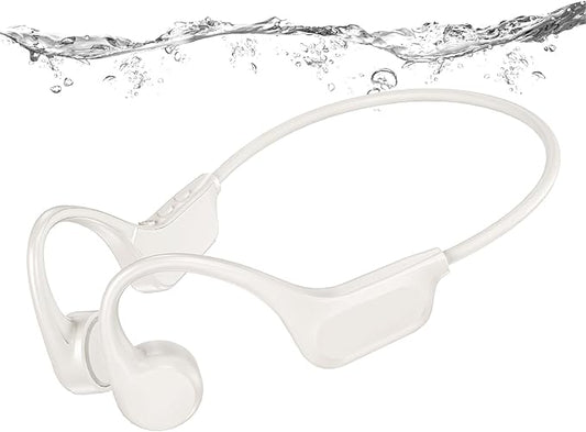Bone Conduction Bluetooth Headphones-SwimBeats,IP68 Waterproof Swimming Headphones with 32GB MP3 Player, Lightweight Open Ear Design for Swimming/Surfing/Marathon/Cycling(Beige)