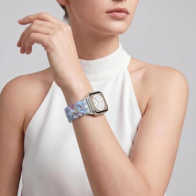 V-MORO Resin Band Compatible with Apple Watch 42mm/41mm/40mm/38mm Women Fashion Dressy Fancy Strap Bracelet lightweight Wristband for iWatch Bands Series 11 10 9 8 7 6 5 4 3 2 1 SE(Purplish Blue)