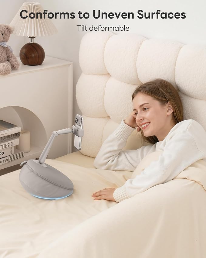 SAIJI Cell Phone Pillow Holder mini iPhone Stand for Bed, Upgraded mini Angle & Height Adjustable Phone Pillow Stand for Watching Video On Bed/Sofa/Lap, Fit for 4.7"-7.0" Device (Gray)
