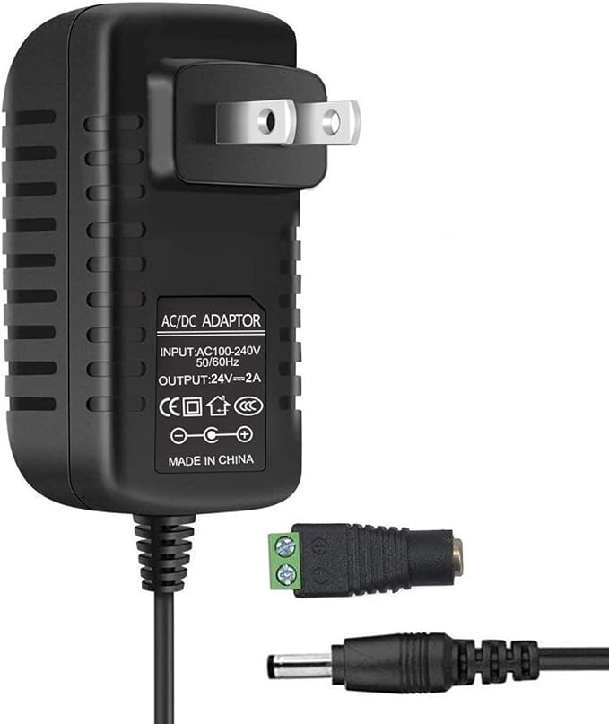Power Supply, 24V Power Transformers, AC 100-240V to DC 24V 2A Power Supply LED Adapter, 48 Watt Max, for LED Strip Neon Rope String Lights, Computer Project, Recorder, TV Screen