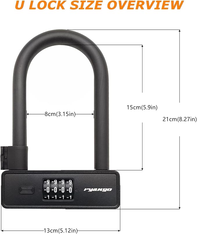 Bike U Lock Anti Theft, 4 Digit Heavy Duty Combination Bicycle Lock with 6FT Steel Cable, High Security U Lock for Bike, Motorcycle, Scooter, Door, Fence, Mounting Bracket Included