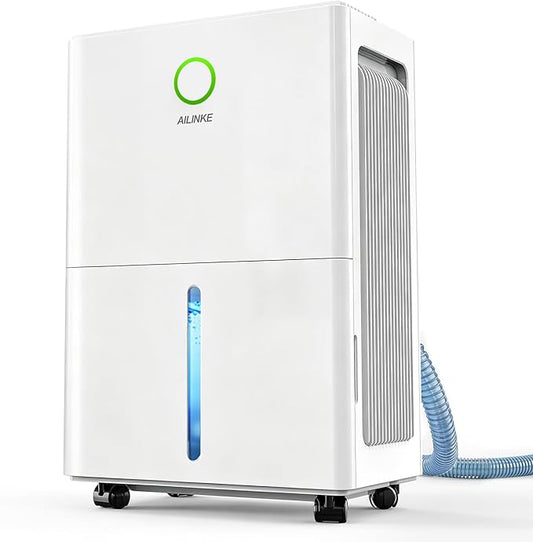 Dehumidifier for Basement with Drain Hose, Dehumidifiers for Home | 30 Pint, 2000 sq ft Coverage, Auto Humidity Control, 24H Timer, Child Lock, Washable Filter, For Bedroom Bathroom, White