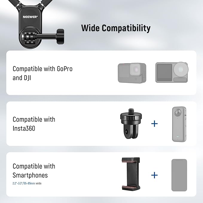 NEEWER Magnetic Neck Mount Compatible with GoPro Hero 13 12 11 MAX DJI Action 4 Insta360 iPhone 15 Pro Max Samsung S23, Quick Release Flexible POV Action Camera Neck Mount Adapter & Phone Holder, GP15