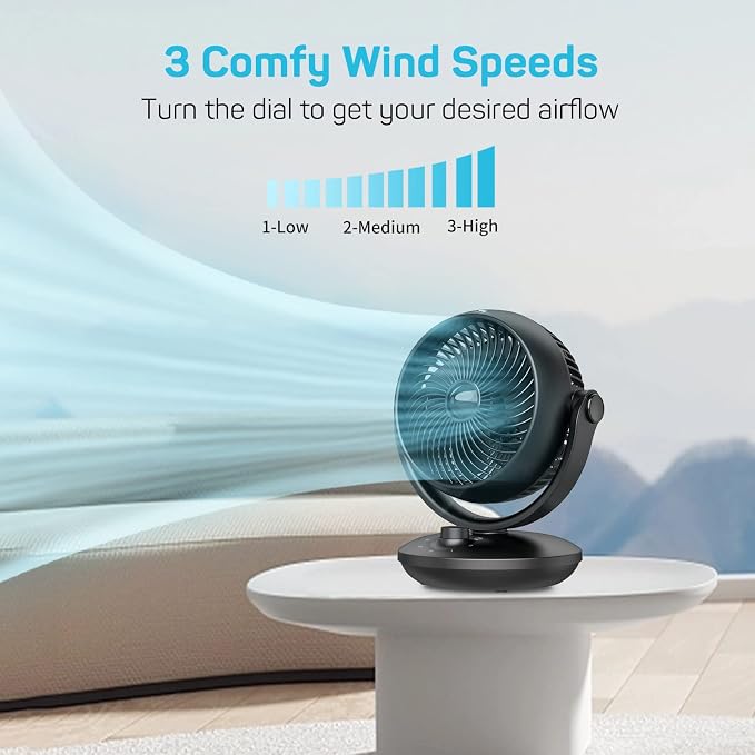 DR.PREPARE Fan for Bedroom, Small Desk Air Circulator Fan, 70° Auto-Oscillating Vortex Fans, Quiet Cooling, 3 Speeds, 100° Adjustable Tilt, Portable for Rooms, Office
