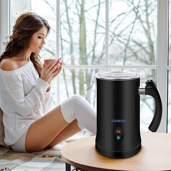 Milk Frother,CHINYA Electric Milk Frother Soft Foam Maker for Hot and Cold Milk Froth, Cappuccino, Coffee, Latte, Automatic Steamer,Stainless Steel Warmer, Double Wall, Non-Stick, Strix