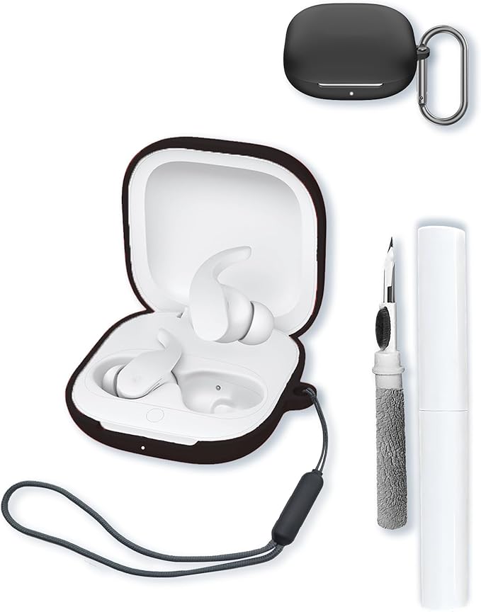 Case for Beats Fit Pro True Wireless Noise Cancelling Earbuds,Soft Protective,BOVUGAC Silicone Case Cover with Keychain & Cleaning Kit & Lanyard for Beats Fit Pro-Black
