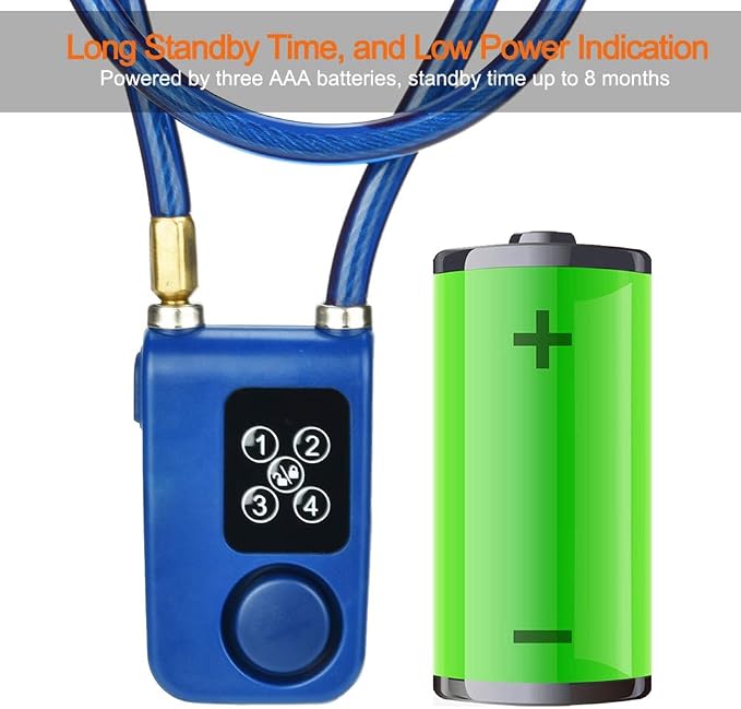 Sonew Smart Keyless Alarm Lock with 110db Alarm IP44 Anti-Theft Chain Lock for Motorcycle/Gate/Gates/Blue