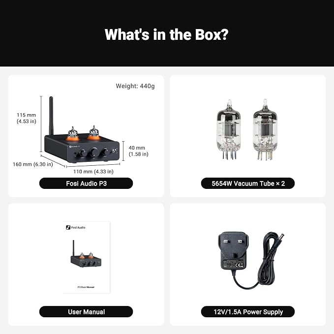 Fosi Audio P3 Tube Preamp Headphone Amplifier Home Audio Preamplifier Mini Vacuum Pre Amp Receiver with Bluetooth aptX LL HD Bass Treble Tone Controls for HiFi Stereo Active Speakers with RCA AUX Jack