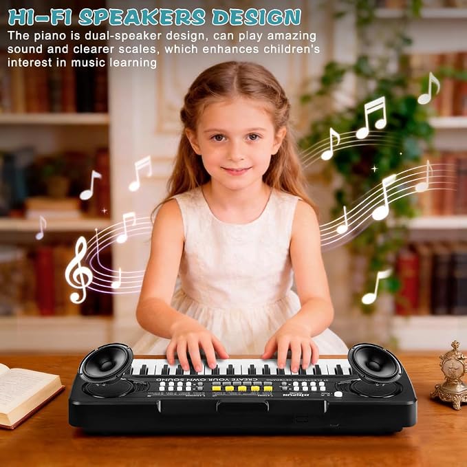 Keyboard Piano for Kids, BIGFUN 37 Keys Toddler Piano Multifunction Music Educational Instrument Toy, Electronic Kids Keyboard Set for 3-7 Year Old Girls and Boys (2PCS, Purple + Black)