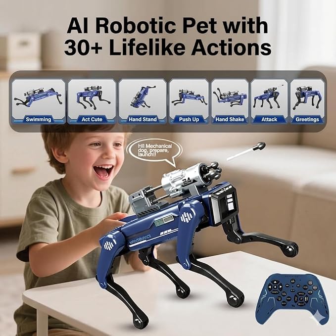 Robot Dog Toy for Kids, Interactive Smart Robotic Puppy with Voice & Remote Control, Programmable AI Pet 30+ Actions, Music & Dance, Soft Bullet Shooting, STEM Educational Birthday Gift Boys Girls