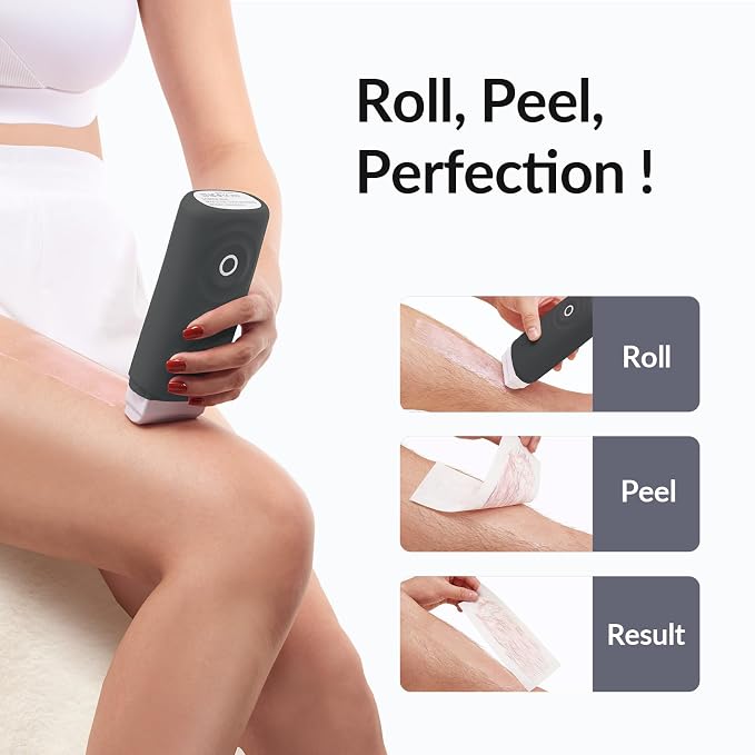 Roll On Waxing Kit for Hair Removal - At-Home Body & Face Wax Kit for Women & Men with 2 Wax Cartridges & 50 Strips, Depilatory Kit for Legs, Arms, Bikini