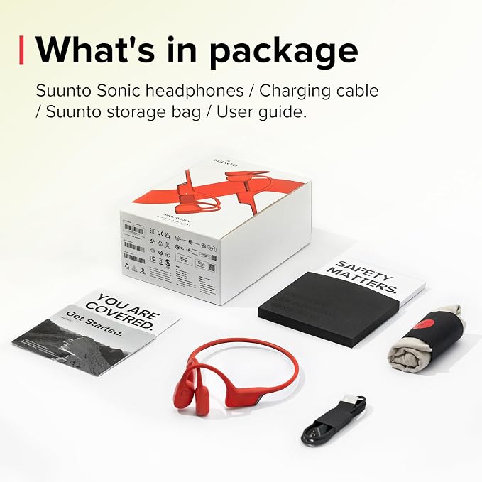 SUUNTO Sonic Open-Ear Bone Conduction Sports Headphone, Bluetooth Wireless Headset w/Enhanced Bass & Multipoint Connection, 10H Playtime w/Fast Charging, Built-in Dual Mics, Waterproof & Light, Red
