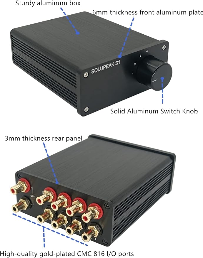 RCA Switch Stereo 4 in 1 Out Audio Signal Source Switcher HiFi Input Selector Splitter Box S1