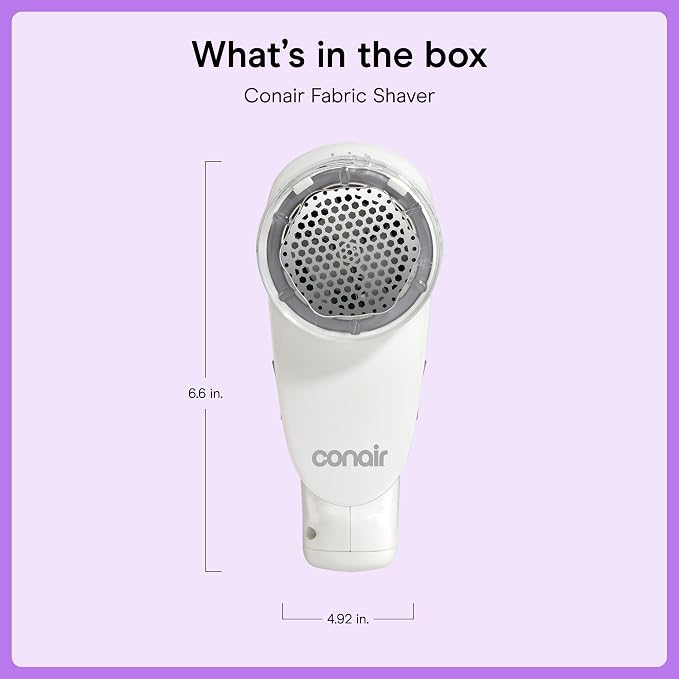 Conair Fabric Shaver and Lint Remover, Rechargeable Portable Clothes Shaver with 3 Settings, Fuzz Remover for Sweaters, Clothing, and Furniture, Large 2-Inch Shaving Head, White