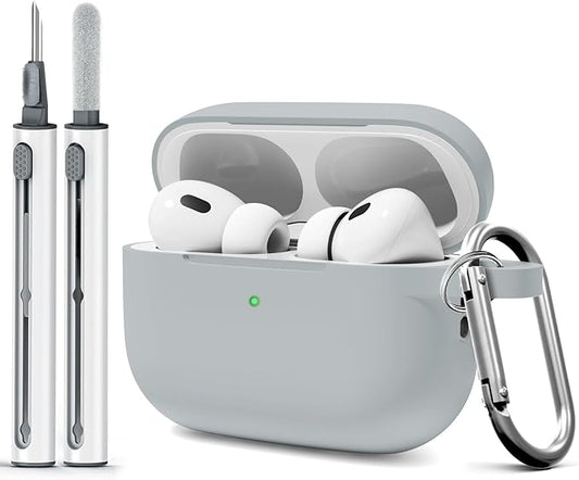 for AirPods Pro 2 Case with Cleaner Kit, Compatible with Airpods Pro 2nd/1st Generation Case (USB-C Cable) with Keychain for Women and Men,Gray