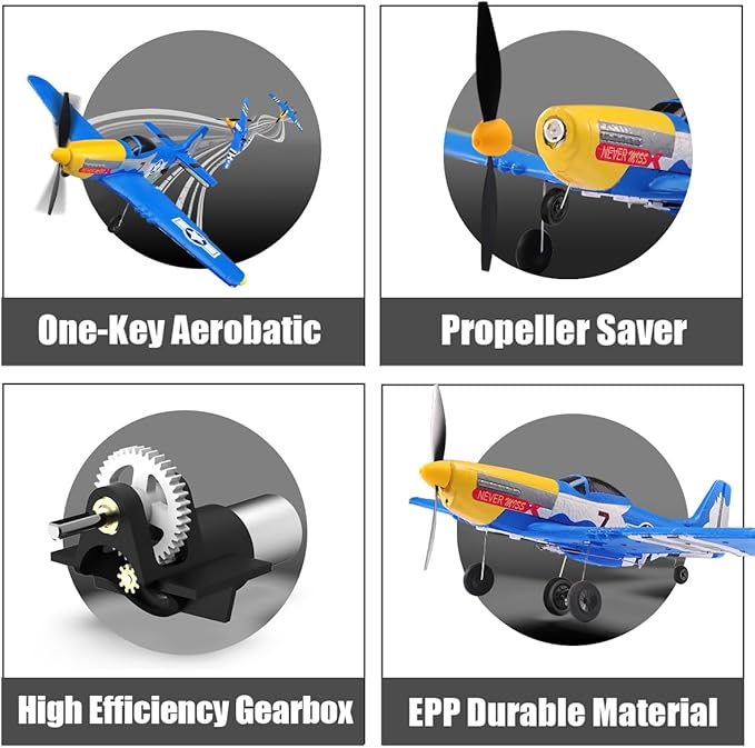 P51D RC Plane 4CH 2.4GHz RTF Remote Control Airplane P-51 Mustang Fighter Glider Aircraft Ready to Fly Radio Controlled Drone Hobby Plane with 6-Gyro Xpilot Stabilization System for Beginners Trainer