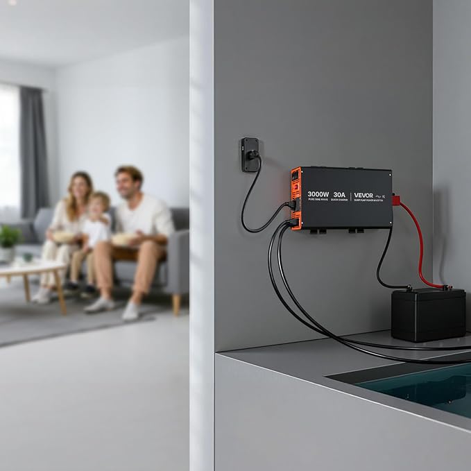 VEVOR 3000W Sump Pump Battery Backup System, LCD Display, Auto Switches to Battery Inverter Power for Sump Pump, Pure Sine Wave, for Basement Protection Emergency and Power Outage, Battery Not Include