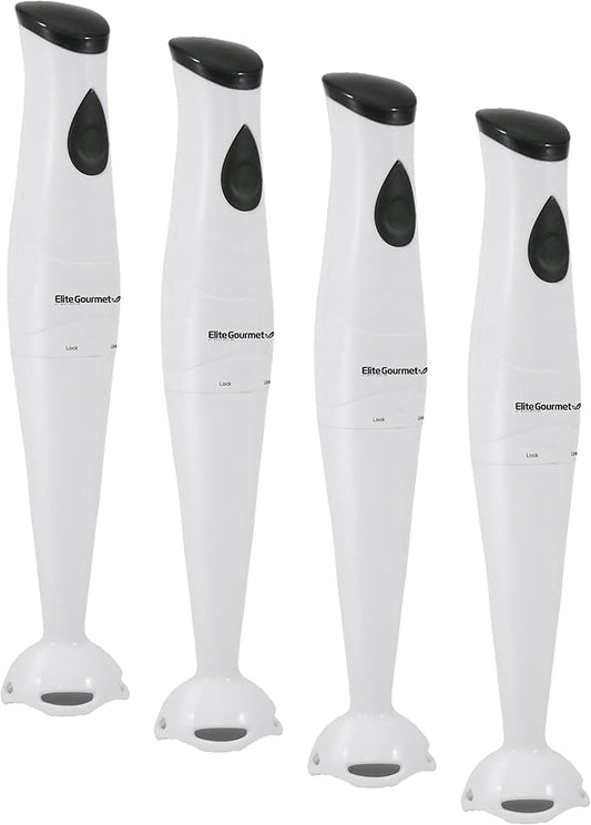 Elite Gourmet EHB-2425X Electric Immersion Hand Blender, Mixer, Chopper, 1-Touch Control Multi Purpose Electric Immersion Stick, Mixer, Chopper, 150 Watts, For Soups, Sauces, Baby Food, White